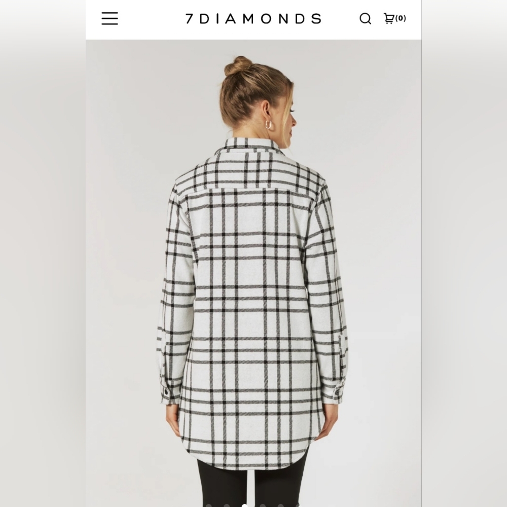 7 Diamonds | Generation Long Sleeve Shacket | White/Gray and Black | Medium - Picture 2 of 7